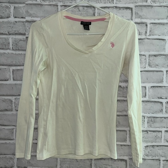 Ralph Lauren Sport cream colour, pink logo Long Sleeve T-Shirt size medium - Picture 1 of 4